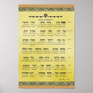 Ana b"Koach ~ Hebrew ~ English ~ Transliteration Poster