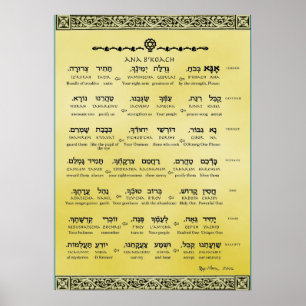 Ana b"Koach ~ Hebrew ~ English ~ Transliteration Poster