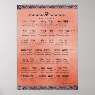 Ana b"Koach ~ Hebrew ~ English ~ Transliteration Poster