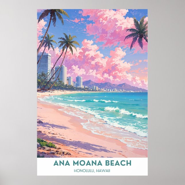 Ana Moana Beach, Beautiful Honolulu, Hwaii Beach Poster (Front)