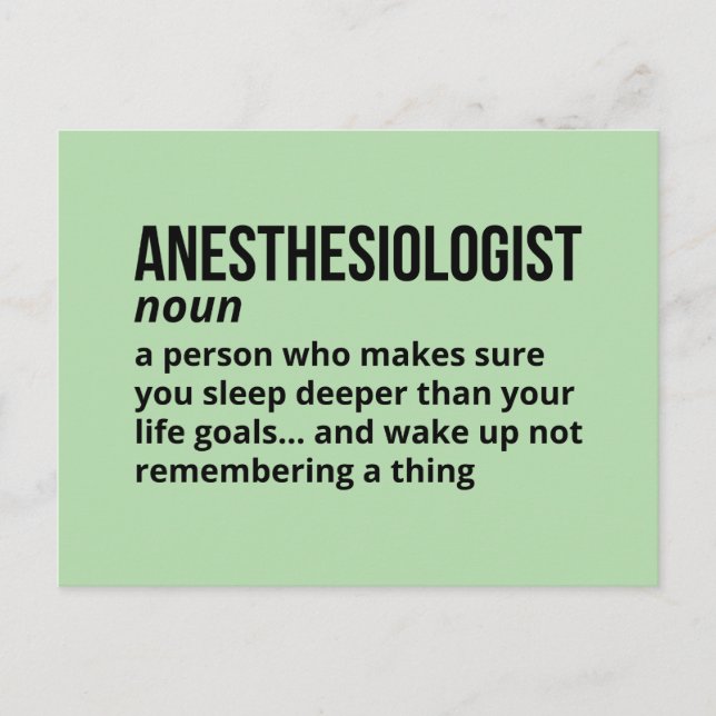 Anaesthesiologist – Funny Job Definition Postcard (Front)