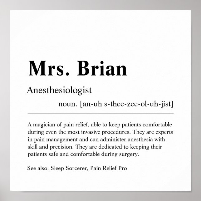 Anaesthesiologist Personalised Gift Poster (Front)