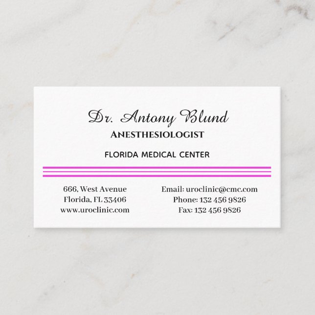 Anaesthesiologist Simple Pink Business Card (Front)