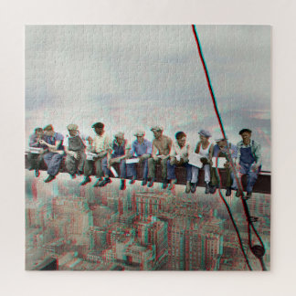 Anaglyph 3D Photo- Lunch atop Skyscraper New York Jigsaw Puzzle