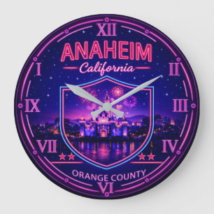 Anaheim California Neon Castle Orange County Large Clock