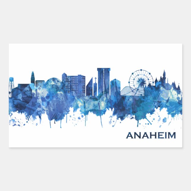 Anaheim California Skyline Blue Rectangular Sticker (Front)