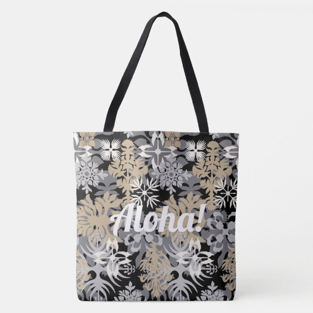 Anahola Bay Hawaiian Abstract Floral Black Tote Bag (Front)