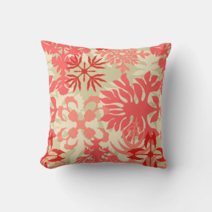 Anahola Bay Hawaiian Abstract Floral Coral Cushion