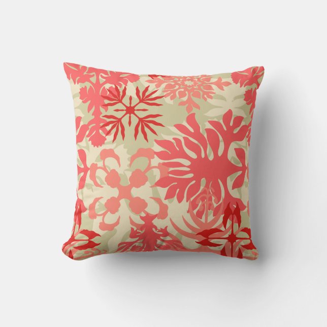 Anahola Bay Hawaiian Abstract Floral Coral Cushion (Front)
