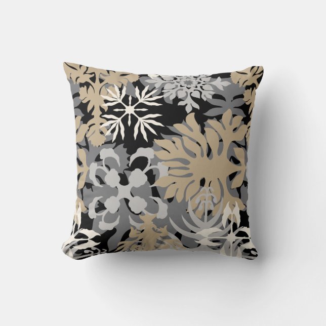 Anahola Bay Hawaiian Abstract Floral Neutral Cushion (Front)