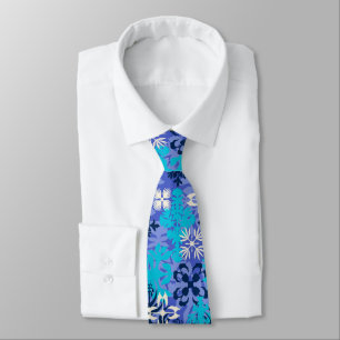 Anahola Bay Hawaiian Abstract Floral Periwinkle Tie