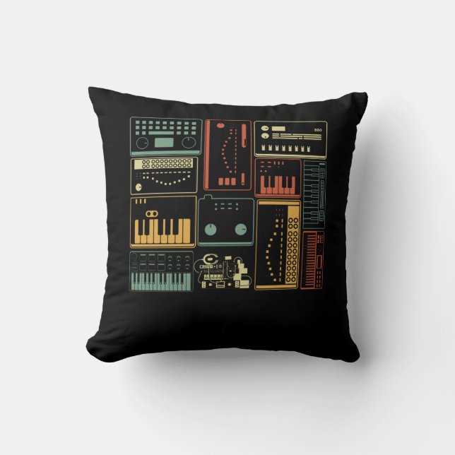 Analogue Modular Synthesizer Music Producer Keyboa Cushion (Front)