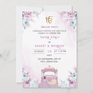 Anand Karaj Invitation Card, Dusty Lavender & Blue
