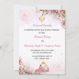Anand Karaj invitation, Sikh Wedding Card
