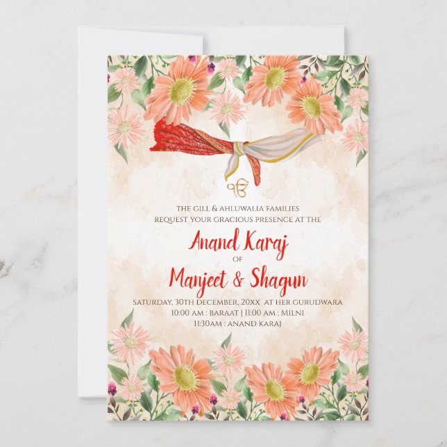 Anand Karaj invitation & Sikh wedding cards (Front)