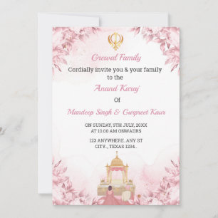 Anand Karaj Wedding Invitation card, Sikh Wedding 