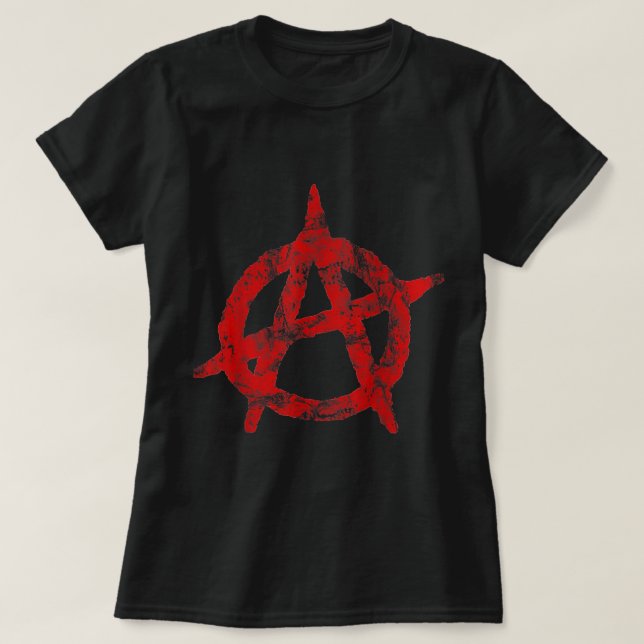 Anarchist Symbol Distressed Political Anarchy Rock T-Shirt (Design Front)