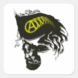 Anarcho Capitalist Tattered Flag with Lady Liberty Square Sticker