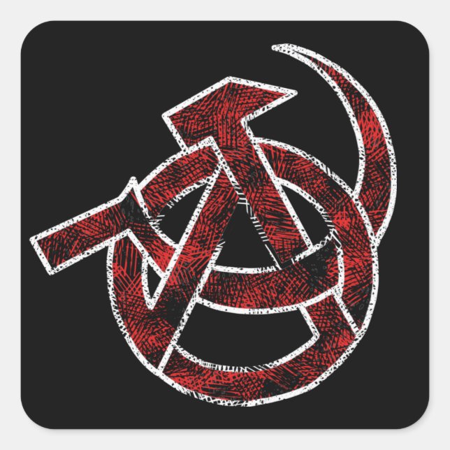 Anarcho-Syndicalism Anarcho-Communist Distressed S Square Sticker (Front)