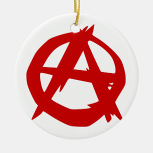 Anarchy Symbol Red A and Circle Without Ruler Ceramic Tree Decoration