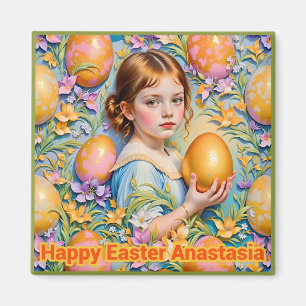 ANASTASIA ~ Happy Easter ~ Girl Golden Egg ~ Magnet