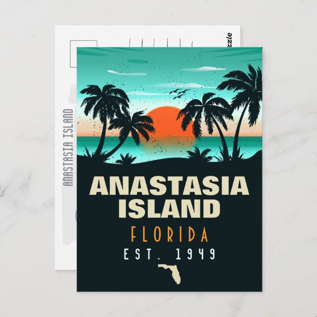 Anastasia Island Florida Retro Sunset Souvenirs Postcard (Front/Back)