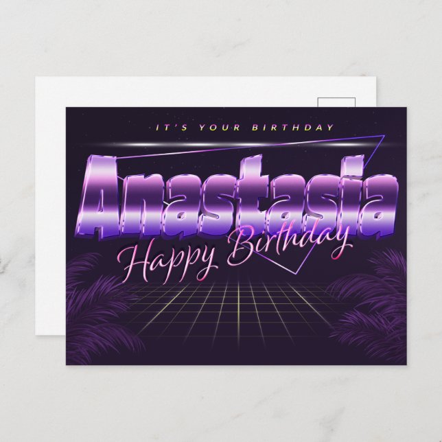 Anastasia last name first name purple postcard bir (Front/Back)