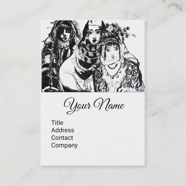 ANATOLIAN GIRLS Black Whiye Ethnic Fashion Drawing Business Card (Front)