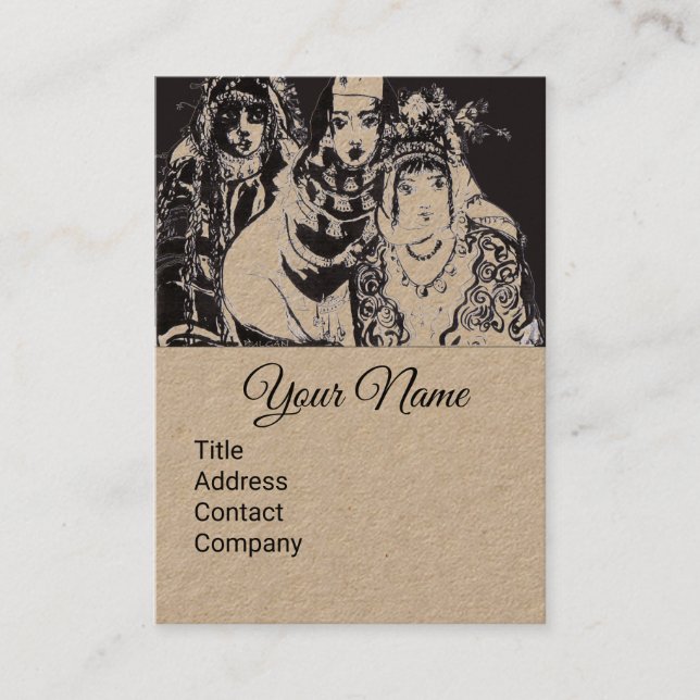 ANATOLIAN GIRLS Drawing Black Brown Kraft Paper Business Card (Front)