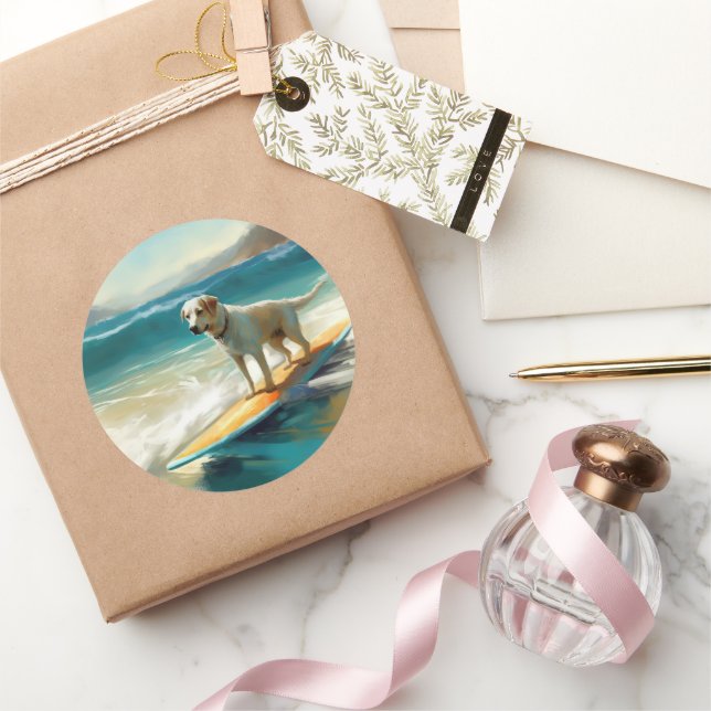 Anatolian Shepherd Beach Surfing Painting  Classic Round Sticker (Gifting)