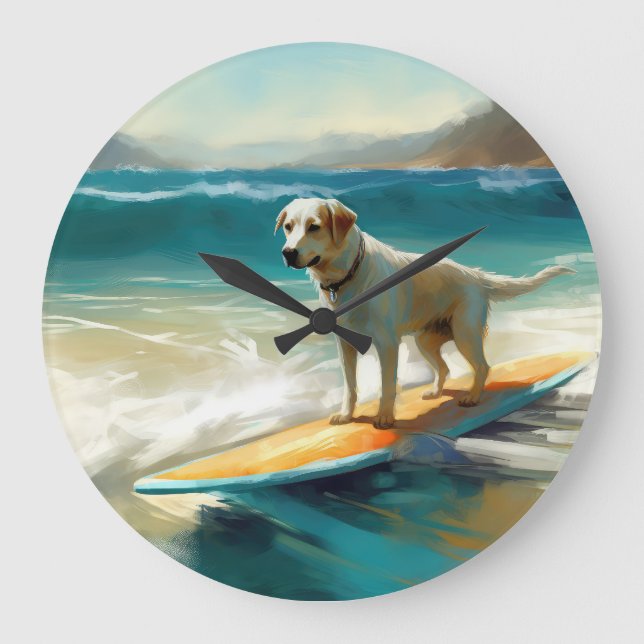 Anatolian Shepherd Beach Surfing Painting  Large Clock (Front)
