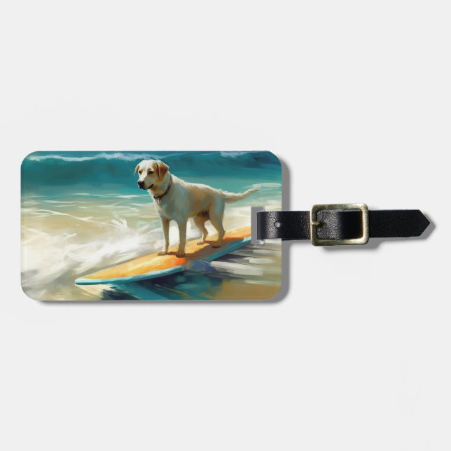 Anatolian Shepherd Beach Surfing Painting  Luggage Tag (Front Horizontal)