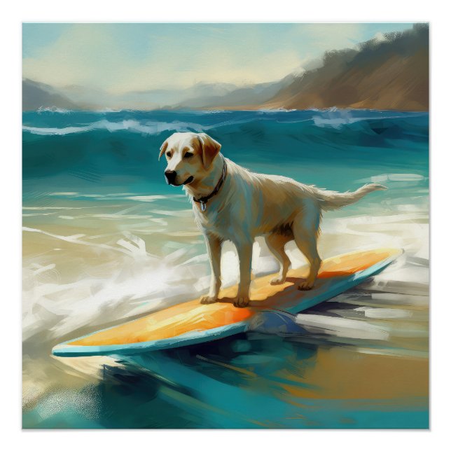 Anatolian Shepherd Beach Surfing Painting  Poster (Front)