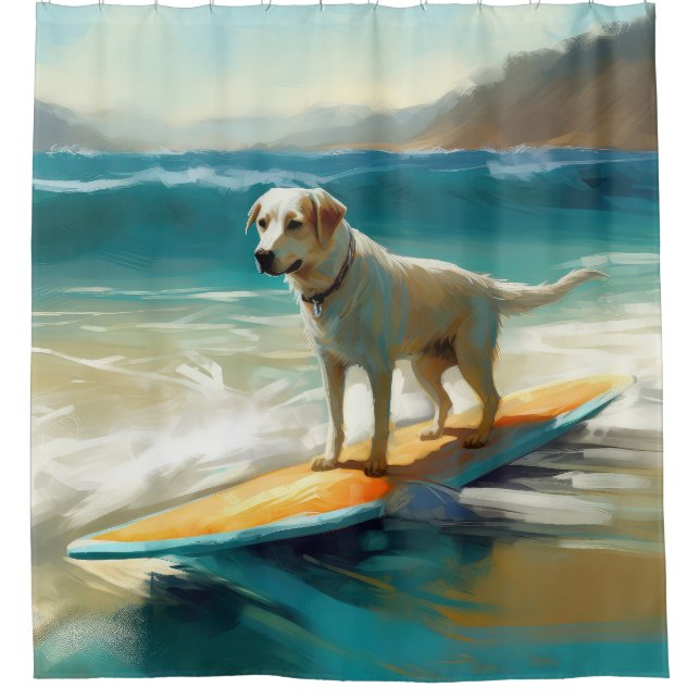 Anatolian Shepherd Beach Surfing Painting  Shower Curtain (Front)