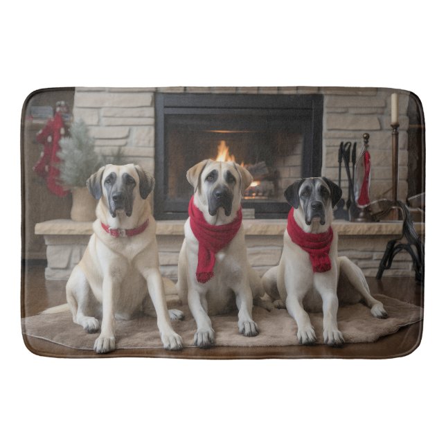 Anatolian Shepherd  by the Fireplace Christmas Bath Mat (Front)