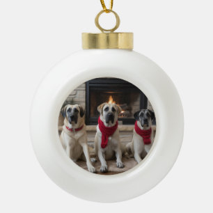 Anatolian Shepherd  by the Fireplace Christmas Ceramic Ball Christmas Ornament