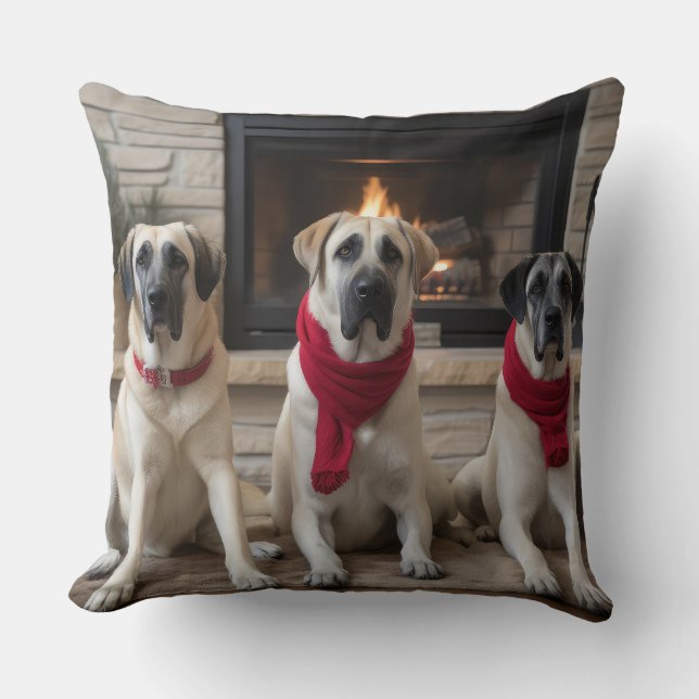 Anatolian Shepherd  by the Fireplace Christmas Cushion (Front)