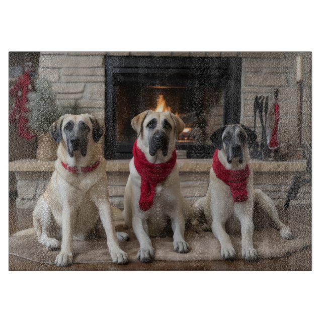 Anatolian Shepherd  by the Fireplace Christmas Cutting Board (Front)