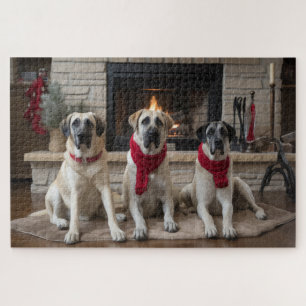 Anatolian Shepherd  by the Fireplace Christmas Jigsaw Puzzle