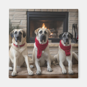 Anatolian Shepherd  by the Fireplace Christmas Magnet