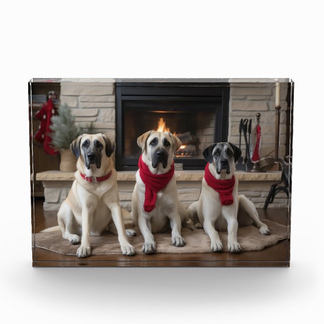 Anatolian Shepherd  by the Fireplace Christmas Photo Block (Front)