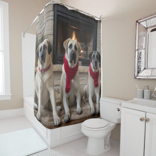 Anatolian Shepherd  by the Fireplace Christmas Shower Curtain (In Situ)