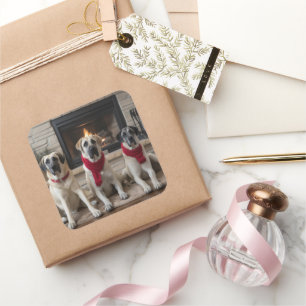 Anatolian Shepherd by the Fireplace Christmas Square Sticker