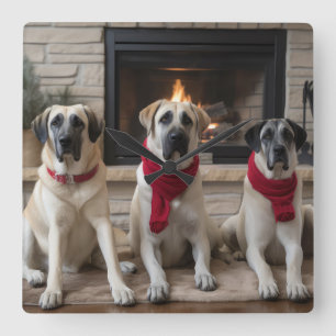 Anatolian Shepherd by the Fireplace Christmas Square Wall Clock