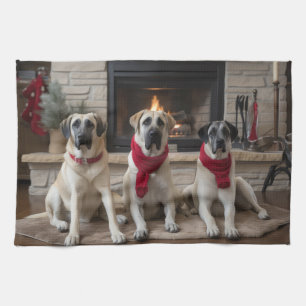 Anatolian Shepherd by the Fireplace Christmas Tea Towel