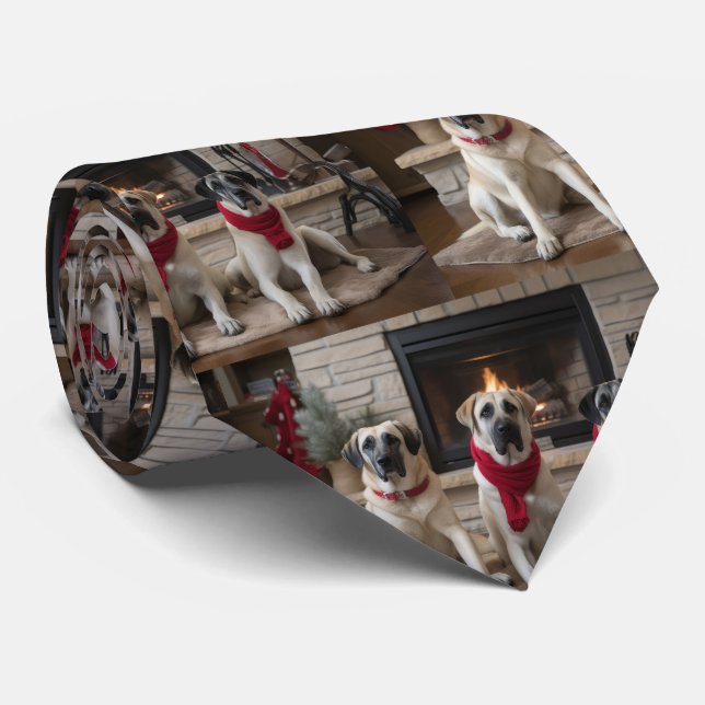 Anatolian Shepherd  by the Fireplace Christmas Tie (Rolled)