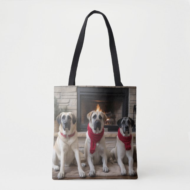 Anatolian Shepherd  by the Fireplace Christmas Tote Bag (Front)
