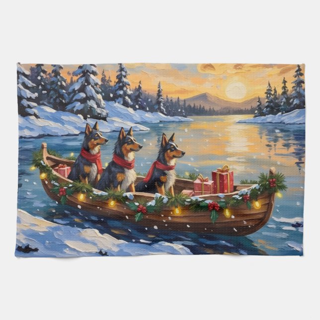 Anatolian Shepherd Christmas Boat Holiday Tea Towel (Horizontal)