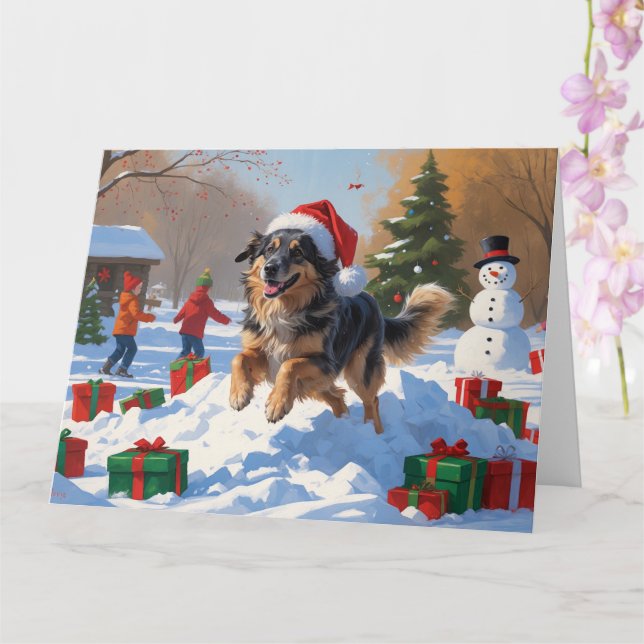 Anatolian Shepherd Christmas Festive Snow Card (Orchid)