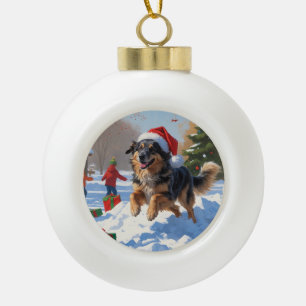 Anatolian Shepherd Christmas Festive Snow Ceramic Ball Christmas Ornament